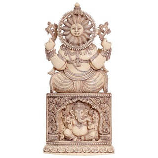 Lord Ganesha sitting on ganesha pedestal Idol Ivory made of Soft stone - 9 x 5 x 18 Inch, 5.8 Kg
