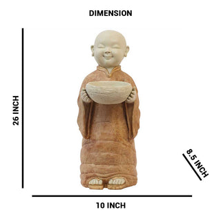 Lord Monk With Pot Made of Marble Dust - 10 x 8.5 x 26 Inch, 14.1 Kg