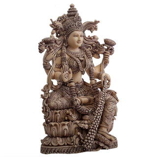 Lord Ivory Laxmi Sitting Made of Soft stone with Ivory finish - 9 x 5.5 x 15.5 Inch, 5 Kg