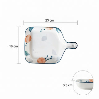 Meadow White Ceramic Serving Platter with Handle Microwave & Dishwasher Safe