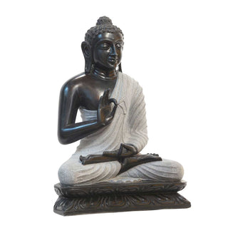 Lord Buddha Sitting Asana made of Natural Black stone, White - 17 x 10 x 24 Inch, 60 Kg
