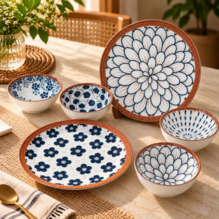 Ceramic Plates & Bowl Set Glossy Printed Ceramic Snack & Dessert Bowls Ice Cream, Dip & Serving Bowls Microwave & Dishwasher Safe