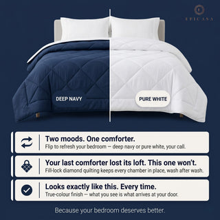 Epicasa Reversible Comforter | 200 GSM Thermal Bonded Fill | 110 GSM Micro Peach Fabric | All Season AC Quilt | Diamond Quilted | Lightweight Duvet Blanket for Home Bedroom |