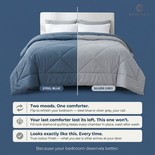 Epicasa Reversible Comforter | 200 GSM Thermal Bonded Fill | 110 GSM Micro Peach Fabric | All Season AC Quilt | Diamond Quilted | Lightweight Duvet Blanket for Home Bedroom |