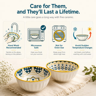 Yellow Blossom Ceramic Bowl Set - Feature Infographic - Epicasa