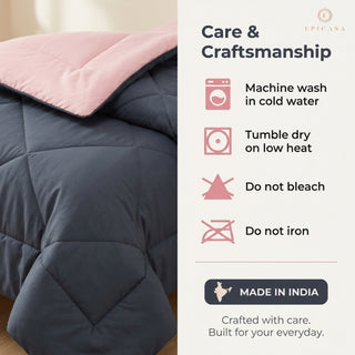 Epicasa Reversible Comforter | 200 GSM Thermal Bonded Fill | 110 GSM Micro Peach Fabric | All Season AC Quilt | Diamond Quilted | Lightweight Duvet Blanket for Home Bedroom |