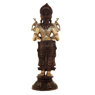 Lord laxmi Standing with Deep Made of Pure Brass - 10 x 9.5 x 30 Inch, 15.8 Kg
