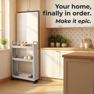Plastic Rolling Storage Trolley - Grey