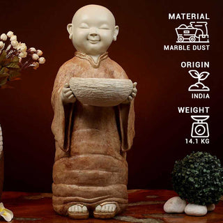 Lord Monk With Pot Made of Marble Dust - 10 x 8.5 x 26 Inch, 14.1 Kg