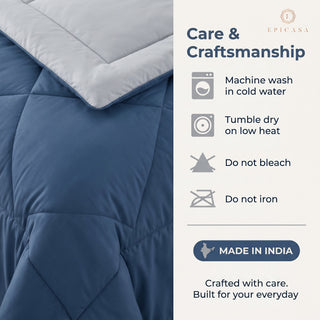 Epicasa Reversible Comforter | 200 GSM Thermal Bonded Fill | 110 GSM Micro Peach Fabric | All Season AC Quilt | Diamond Quilted | Lightweight Duvet Blanket for Home Bedroom |