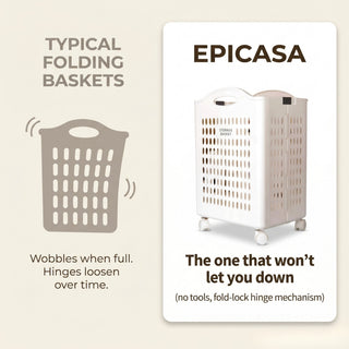 Foldable Plastic Laundry Basket With Wheels - White