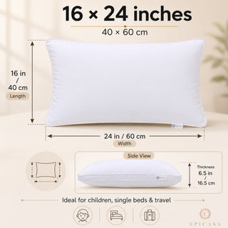 Epicasa Microfibre Fill Pillow | 110 GSM Micro Peach Shell | Velvety Soft, Loft That Lasts | Hypoallergenic | Machine Washable