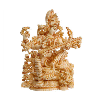 Saraswati Idol Made of Soft Marble - 15 x 7 x 18 Inch, 9 Kg