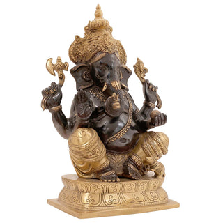 Lord Ganesha black sitting Idol made of Pure Brass - 12 x 6 x 15 Inch, 10.6 Kg