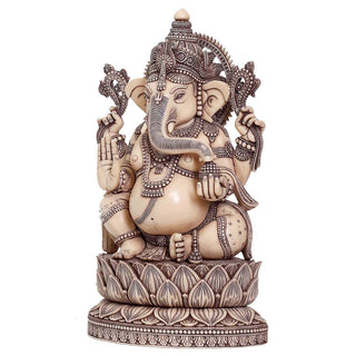 Lord Ganesha sitting on Lotus Idol Ivory made of Soft stone - 9 x 4.5 x 15 Inch, 4.4 Kg