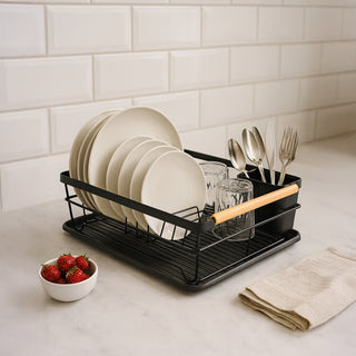 Dish Drying Rack Acacia Wood & Metal – Black
