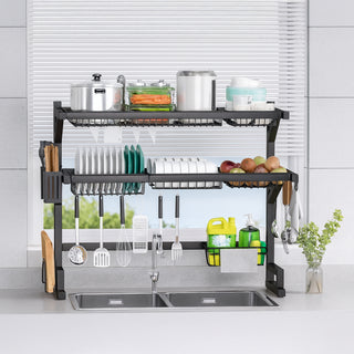 Over-Sink Dish Drying Rack Stainless Steel 2 Tier - Black