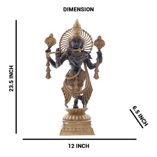 Lord Krishna Brass Statue in Black - 12 x 6.5 x 23.5 Inch, 12.7 Kg