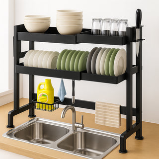 Over-Sink Dish Drying Rack Stainless Steel 2 Tier - Black