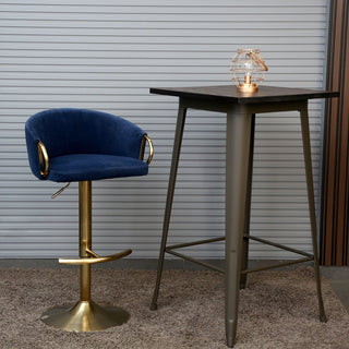Violet Blue Upholstered Antique Barstool With Adjustable Height, Swivel & Velvet Cushion Seat