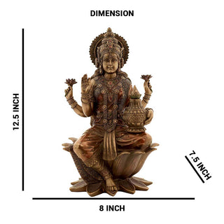 Lord Laxmi Sitting With lotus made of Bronze Composite - 8 x 7.5 x 12.5 Inch, 1.7 Kg
