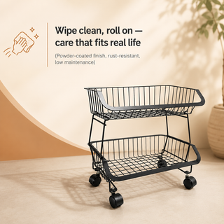 2-Tier Metal Rolling Utility Cart  Black