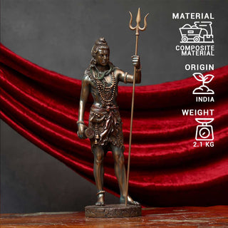 Lord Shiva Standing Statue with Trishul - 6.5 x 6.5 x 21 Inch, 2 Kg