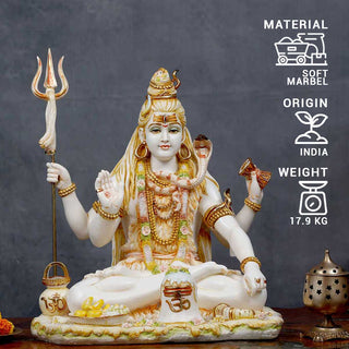 Lord Shiva Sitting Asana with Trishul Idol Made of Soft Marble - 17 x 17 x 21 Inch, 18 Kg