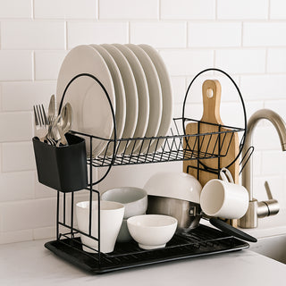 Multipurpose Dish Drying Rack Carbon Steel 2 Tier – Black