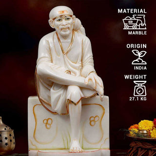 Lord Sai Baba Sitting Asana made of Marble - 11 x 8.5 x 20 inch, 27 kg