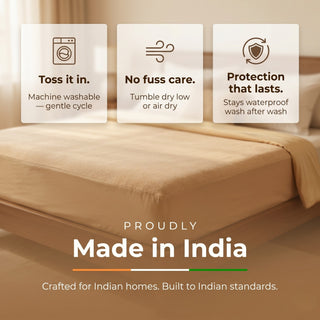 Epicasa Terry Mattress Protector Waterproof | 100% Waterproof TPU Membrane | Soft Breathable Terry Cotton Surface | Deep-Fit All-Around Elastic | Noiseless | Machine Washable | Beige
