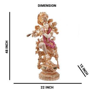 Lord Krishna Playing Bansuri Standing Idol made of Soft Marble - 22 x 15x 48 Inch , 51.5 Kg