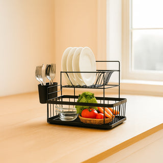 Space Saving Drainer Drying Rack Carbon Steel 2 Tier – Black