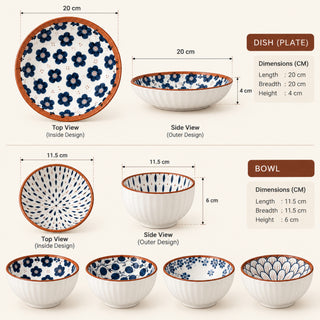 Ceramic Plates & Bowl Set Glossy Printed Ceramic Snack & Dessert Bowls Ice Cream, Dip & Serving Bowls Microwave & Dishwasher Safe