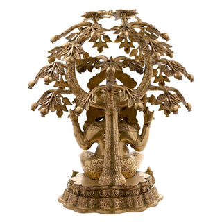 Lord Ganesha sitting under tree and peacocks Idol made of Pure Brass - 22 x 20 x 25 Inch, 28.3 Kg