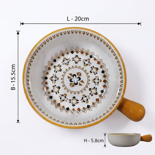 Meadow White Round Ceramic Serving Platter with Handle Microwave & Dishwasher Safe