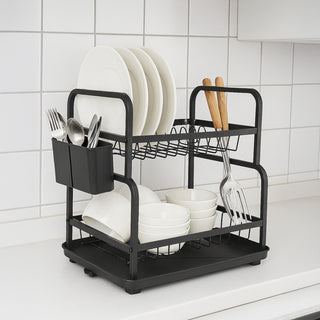 Dish Drainer Drying Rack Carbon Steel 2 Tier – Black