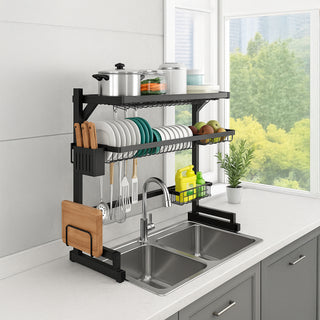 Over-Sink Dish Drying Rack Stainless Steel 2 Tier - Black