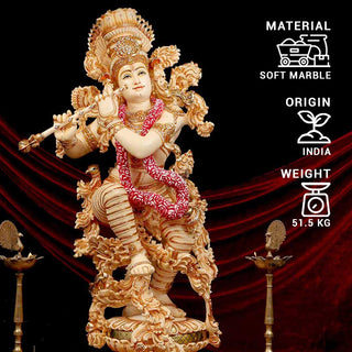 Lord Krishna Playing Bansuri Standing Idol made of Soft Marble - 22 x 15x 48 Inch , 51.5 Kg