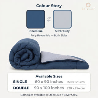 Epicasa Reversible Comforter | 200 GSM Thermal Bonded Fill | 110 GSM Micro Peach Fabric | All Season AC Quilt | Diamond Quilted | Lightweight Duvet Blanket for Home Bedroom |