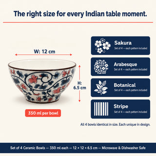 Garden Bloom Ceramic Bowl Set for Kitchen & Dining Microwave Safe