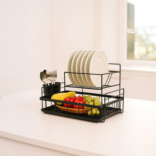 Space Saving Drainer Drying Rack Carbon Steel 2 Tier – Black