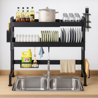 Over-Sink Dish Drying Rack Stainless Steel 2 Tier - Black