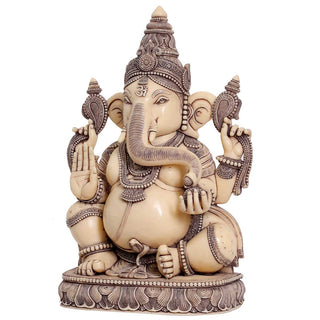 Lord Ganesha Idol Ivory finish made of Soft stone - 12 x 6.5 x 19.5 Inch, 15.7 Kg