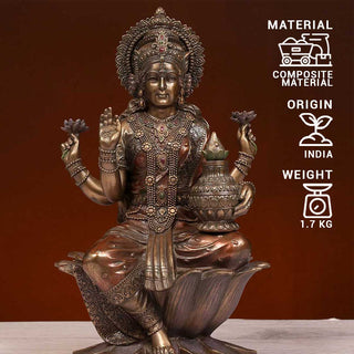 Lord Laxmi Sitting With lotus made of Bronze Composite - 8 x 7.5 x 12.5 Inch, 1.7 Kg