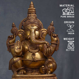 Lord Ganesha sitting Idol made of Pure Brass - 13 x 8 x 21 Inch, 22.7 Kg