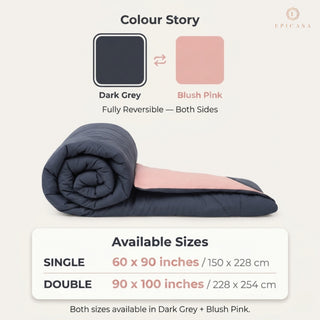 Epicasa Reversible Comforter | 200 GSM Thermal Bonded Fill | 110 GSM Micro Peach Fabric | All Season AC Quilt | Diamond Quilted | Lightweight Duvet Blanket for Home Bedroom |