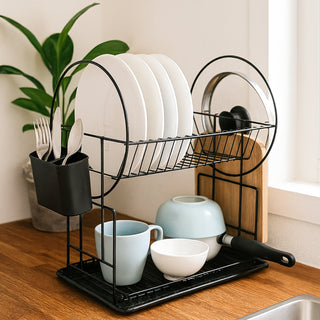 Multipurpose Dish Drying Rack Carbon Steel 2 Tier – Black