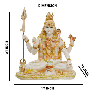 Lord Shiva Sitting Asana with Trishul Idol Made of Soft Marble - 17 x 17 x 21 Inch, 18 Kg