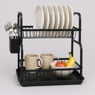 Dish Drainer Drying Rack Carbon Steel 2 Tier – Black